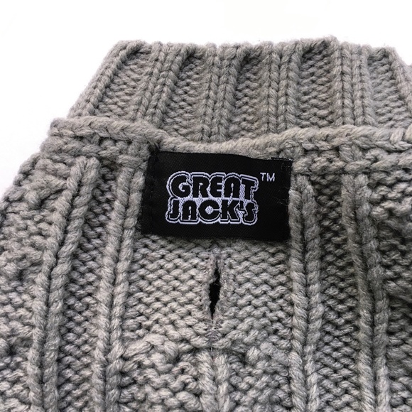 Great Jacks Grey Acrylic Cable Knit Dog Mock Neck Sweater - Picture 4 of 7